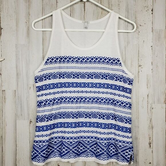 J. Crew Embroidered Tank Top White Blue Size Small - Picture 1 of 12
